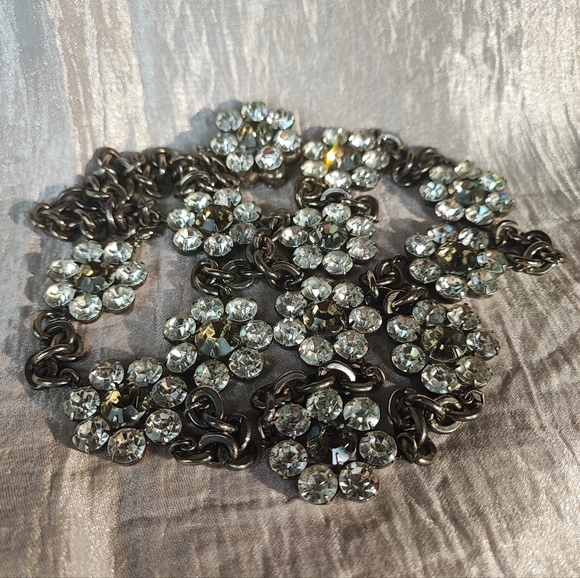 Stunning Oversized Extra Long Dark Silver Tone Rhinestone Necklace Belt Vintage - Picture 4 of 15